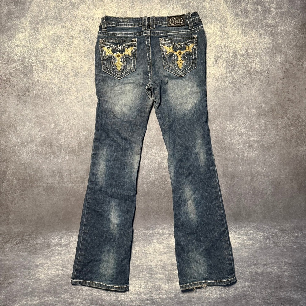 Cello‎ Jeans Womens Size 11 Bootcut Blue Denim Embellished Pocket Y2K Low Rise